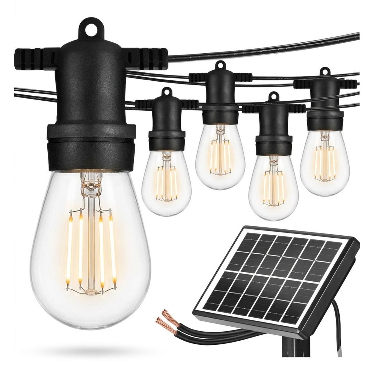GENERICO - Guirnalda de luces LED solares decorativas estilo vintage 10 Mt