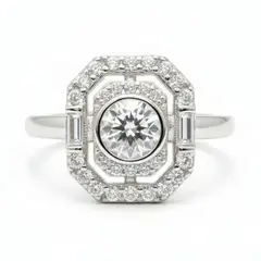 JOYAS LANDEROS - Anillo Art-Deco Vintage Halo Circones Plata 925