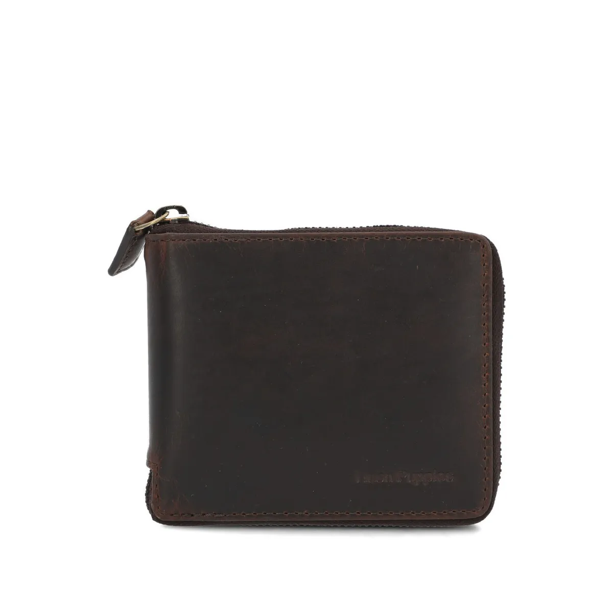 HUSH PUPPIES - Billetera Cuero Hombre St Gray Zip Café HUSH PUPPIES