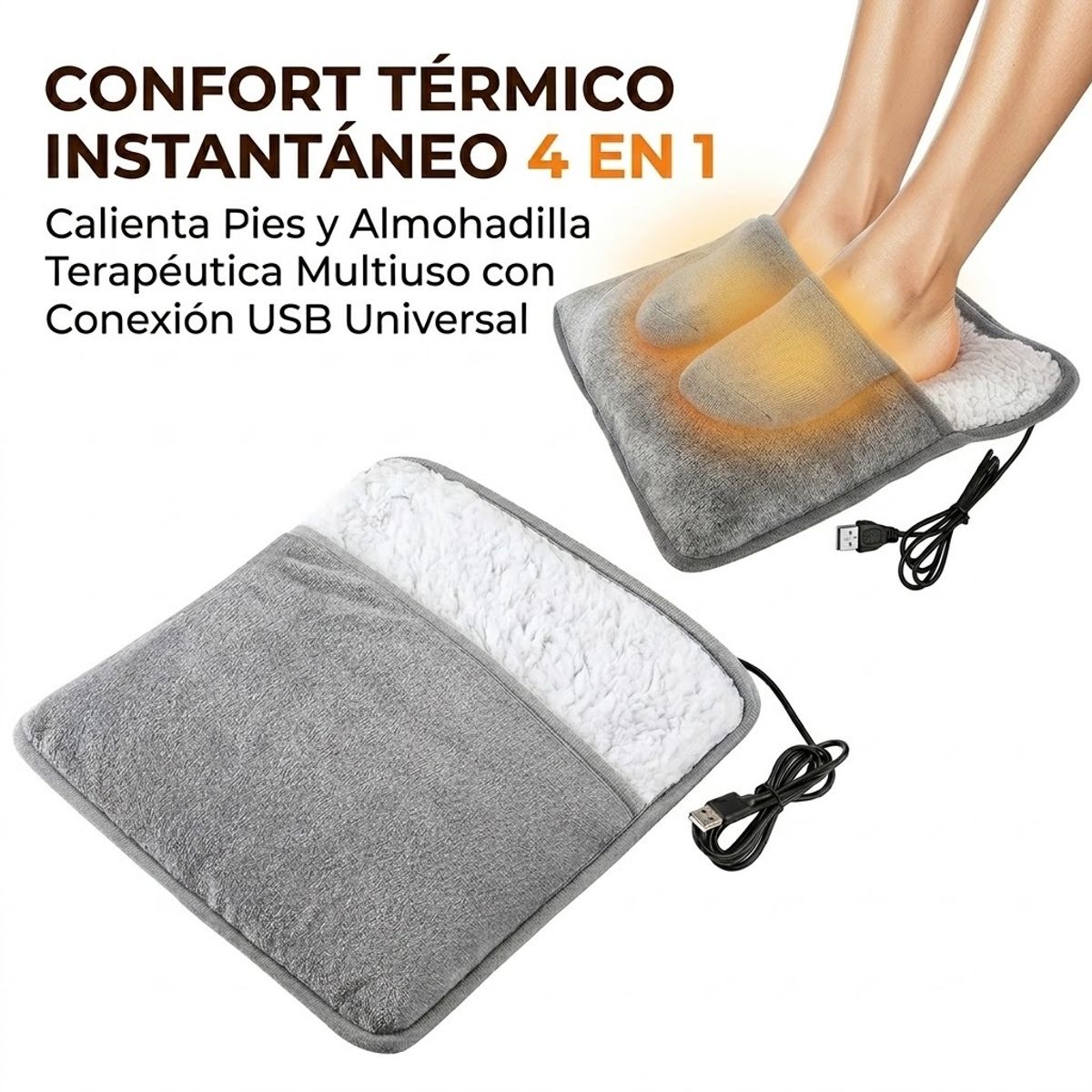 GENERICO - Calienta Pies y Almohadilla Térmica USB Premium – Confort Instantáneo 4 en 1