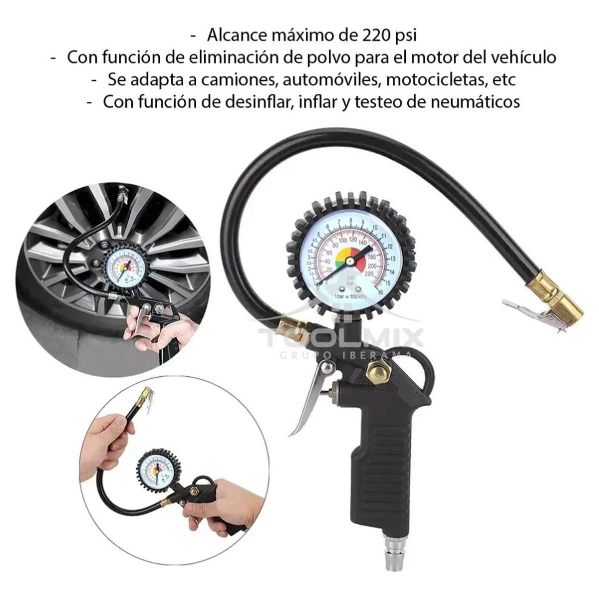 KAMASA - Pistola Inflador Aire Con Manómetro Accesorio Compresor Aire