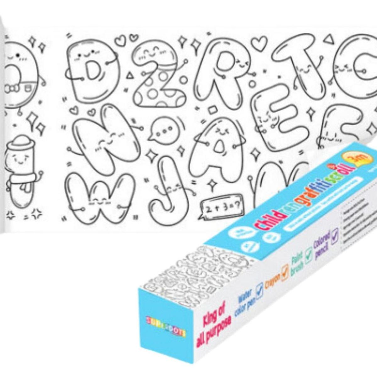 GENERICO - Rollo Papel Para Colorear Dibujo Para Niños Manualidades Alfabeto