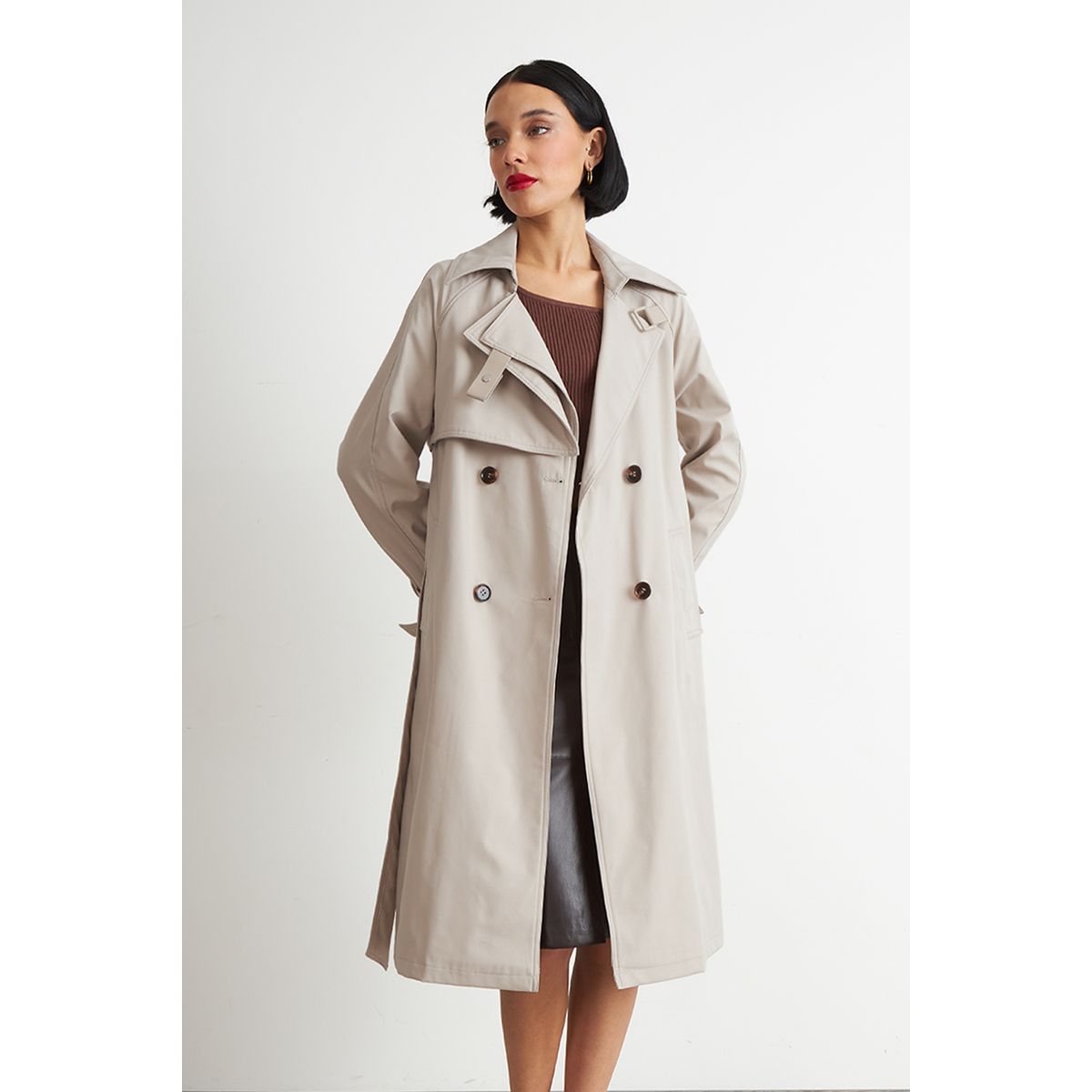 NICOPOLY - Trench Clásico Doble Botonadura Beige Nicopoly