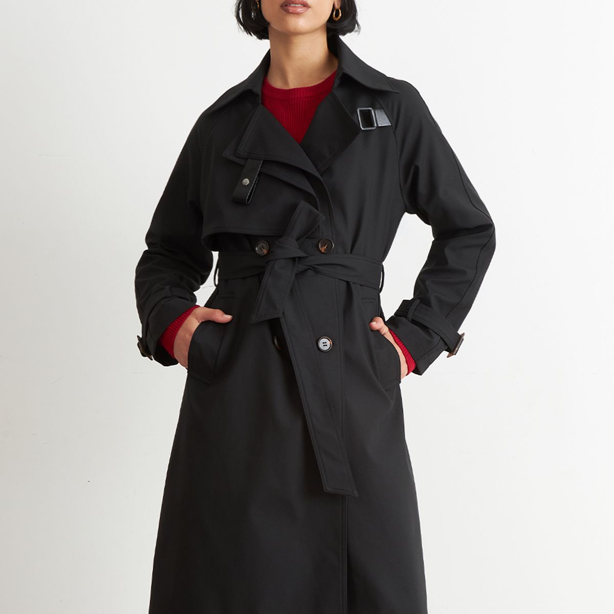 NICOPOLY - Trench Clásico Doble Botonadura Negro Nicopoly