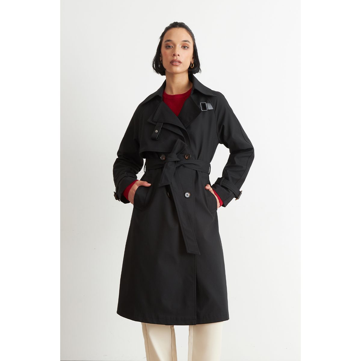 NICOPOLY - Trench Clásico Doble Botonadura Negro Nicopoly