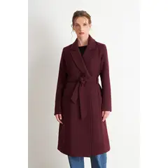 NICOPOLY - Abrigo Cinturón y Solapa Burdeo