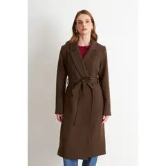 NICOPOLY - Abrigo Cinturón y Solapa Café