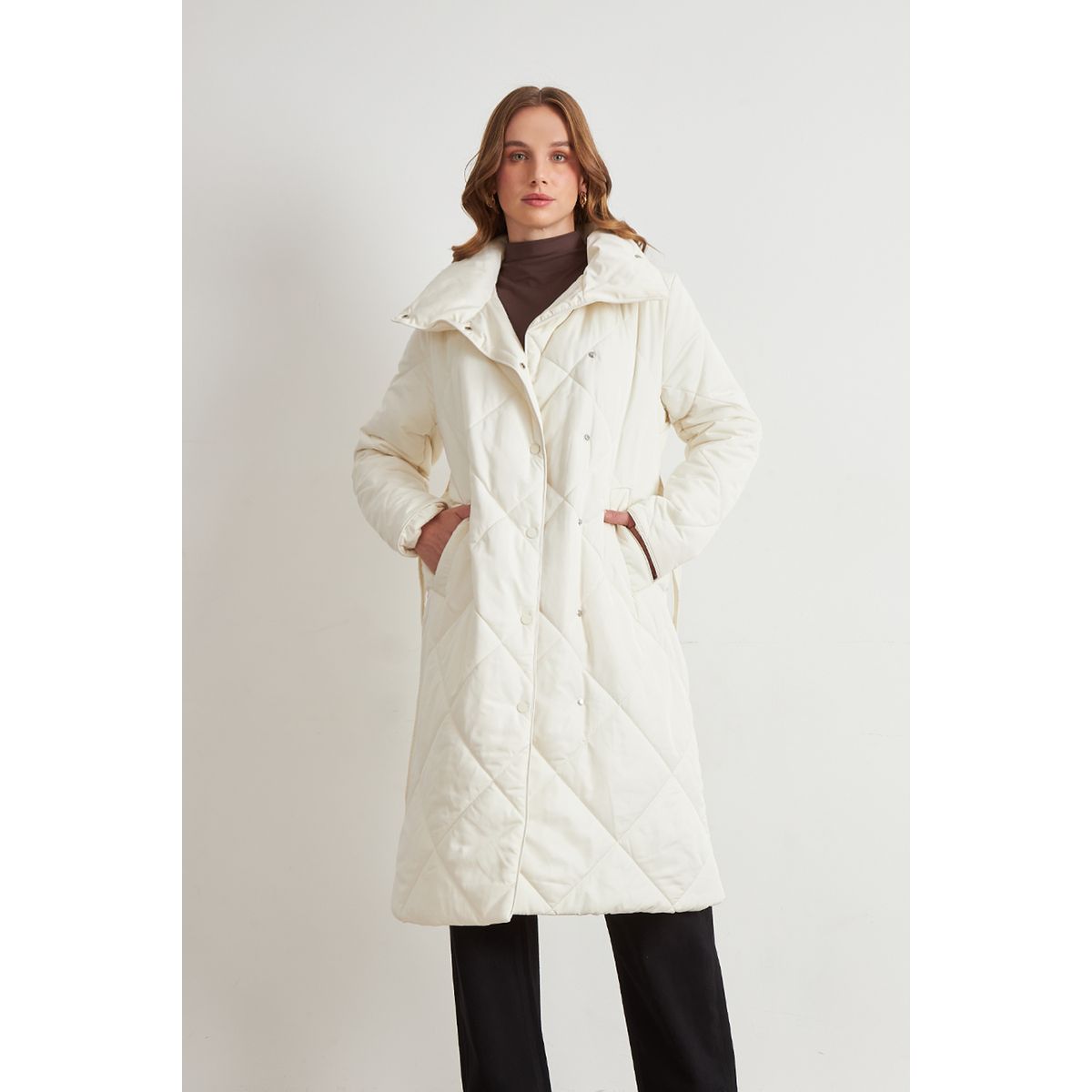 NICOPOLY - Parka Acolchada con Cinturón Lazo Blanco Nicopoly