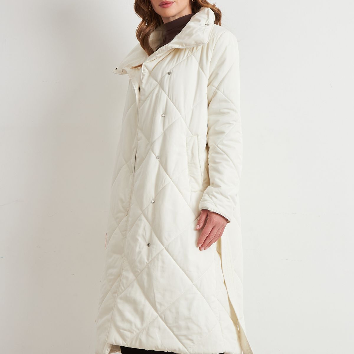 NICOPOLY - Parka Acolchada con Cinturón Lazo Blanco Nicopoly
