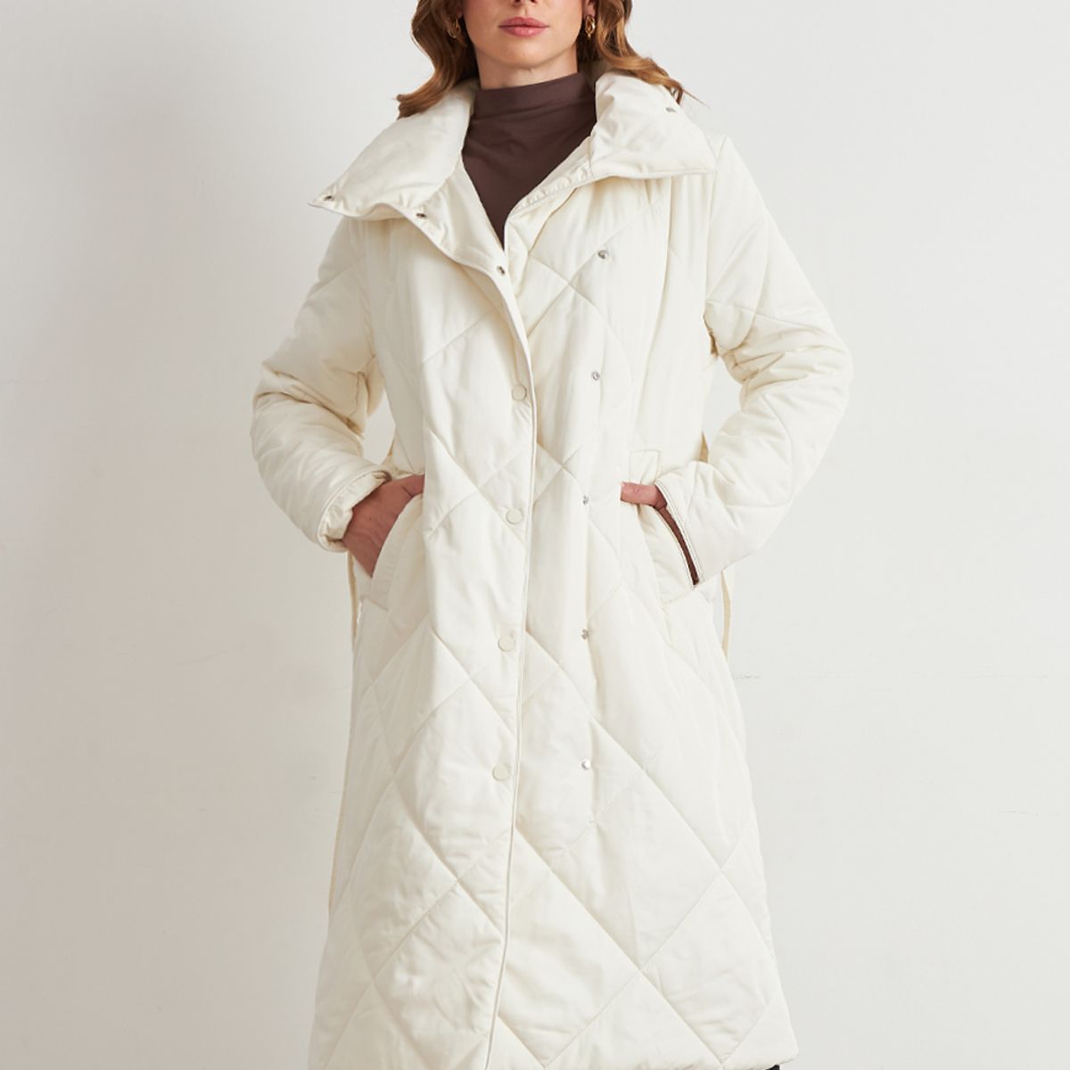 NICOPOLY - Parka Acolchada con Cinturón Lazo Blanco Nicopoly