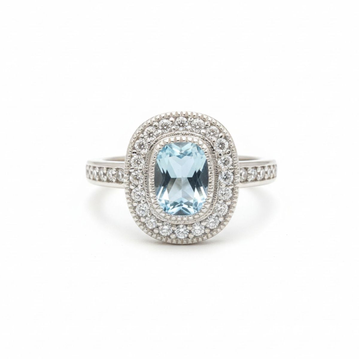 JOYAS LANDEROS - Anillo Vintage Halo Ovalado Agua Marina Plata 925