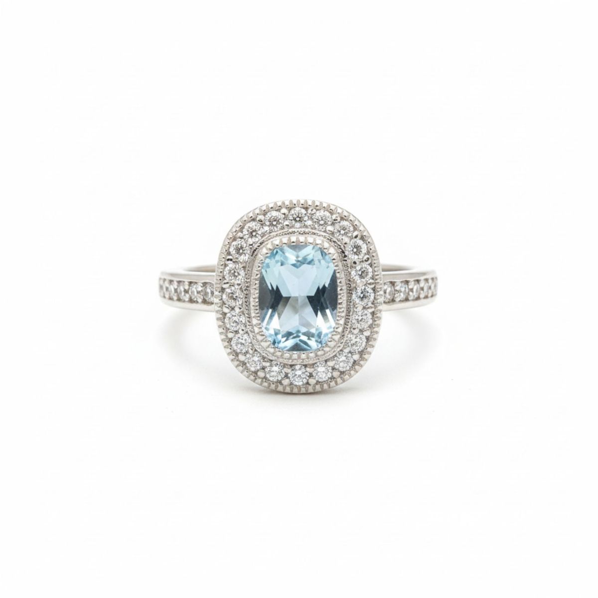 JOYAS LANDEROS - Anillo Vintage Halo Ovalado Agua Marina Plata 925