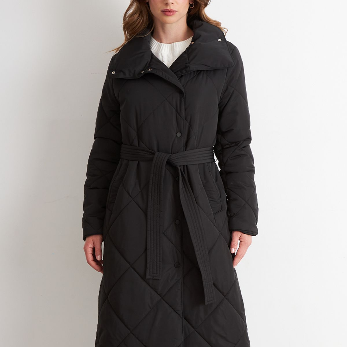 NICOPOLY - Parka Acolchada con Cinturón Lazo Negro Nicopoly