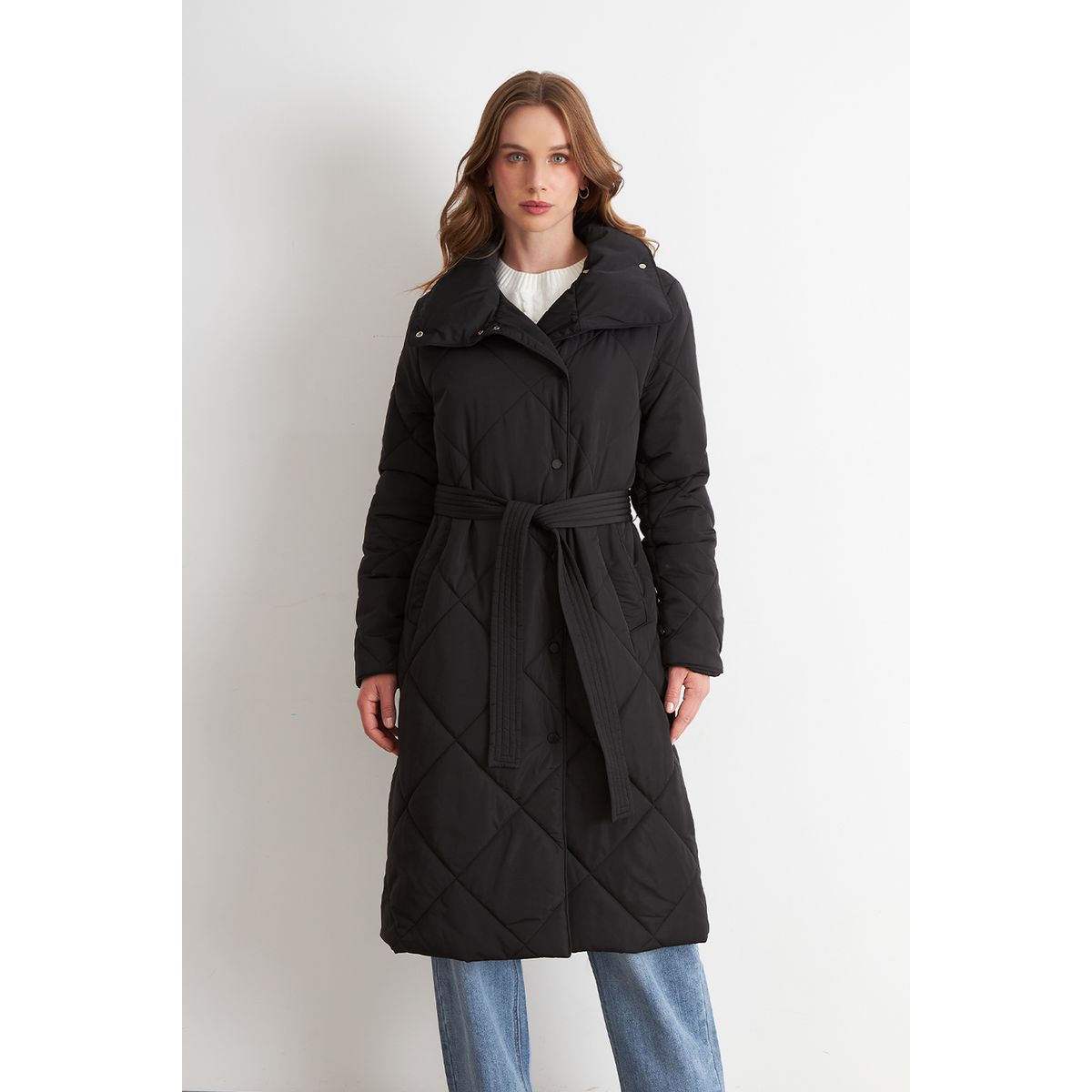 NICOPOLY - Parka Acolchada con Cinturón Lazo Negro Nicopoly