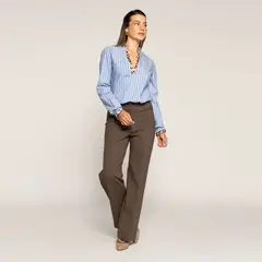 LUDOVICA - Blusa Inés Celeste Ajustada Cuello V Manga Larga