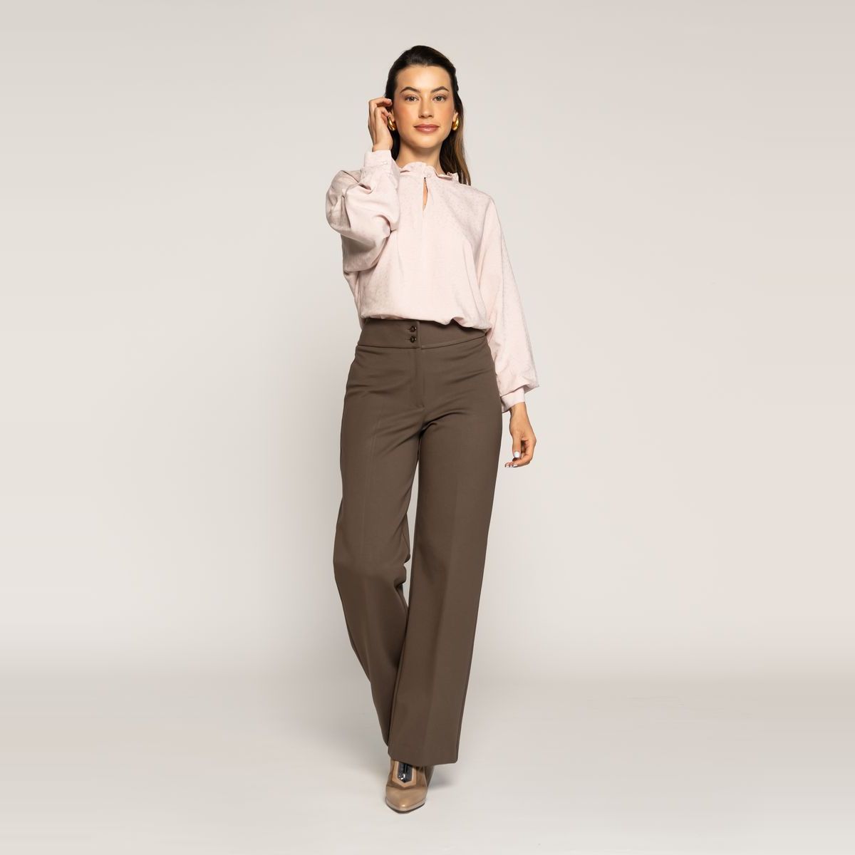LUDOVICA - Blusa Rocío Rosa Fluida Cuello V Manga Larga Ludovica