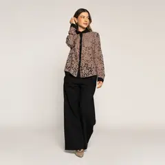 LUDOVICA - Blusa Fiorella Taupe Fluida Cuello V Manga Larga
