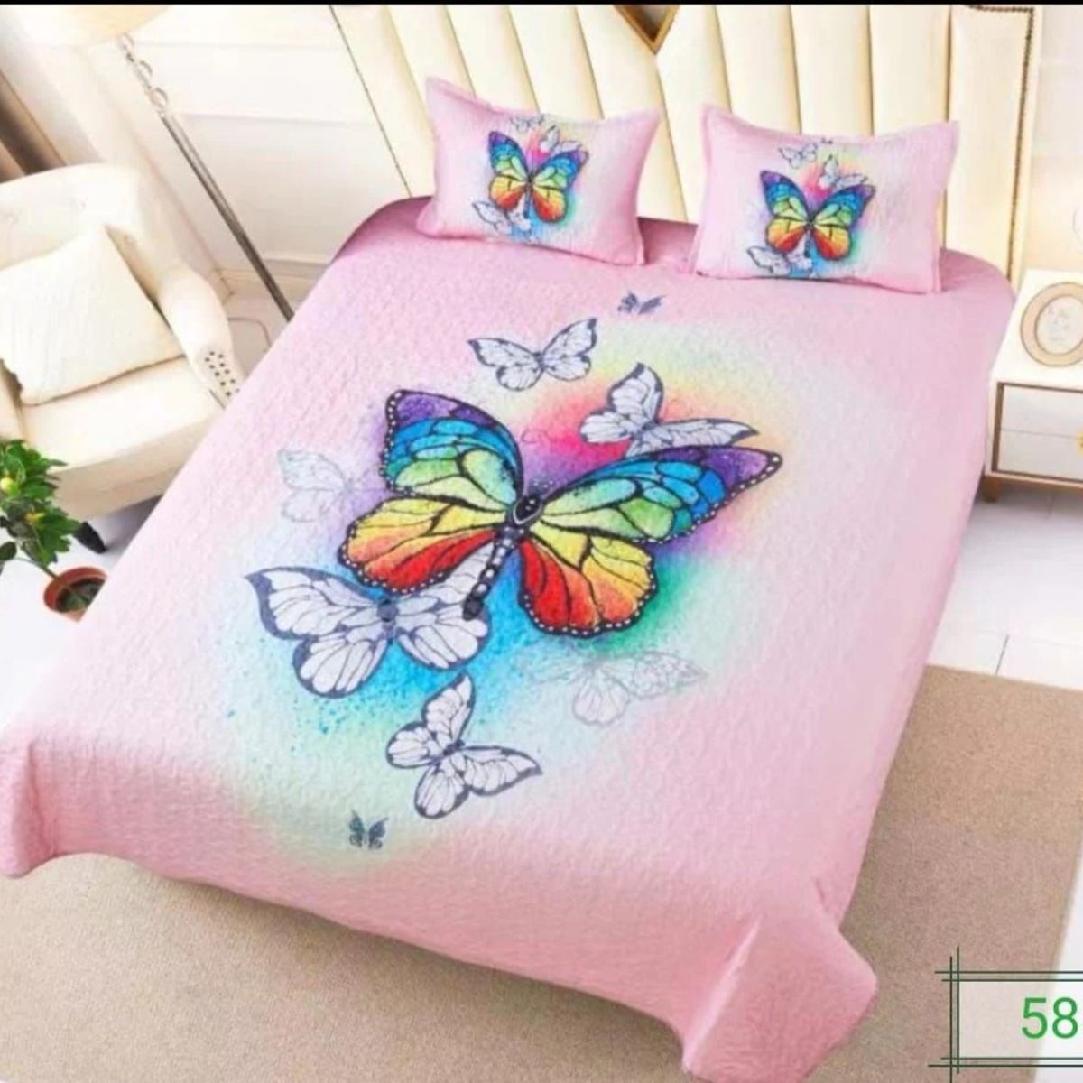 TODOHOGAR SANTIAGO DE CHILE - Cubrecama Quilt 2 Plazas Microfibra Diseño Mariposa Rosa
