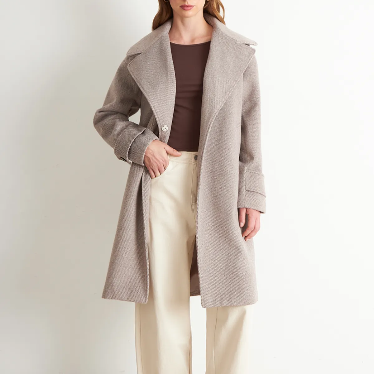 NICOPOLY - Abrigo Lanilla con Solapa Khaki Nicopoly