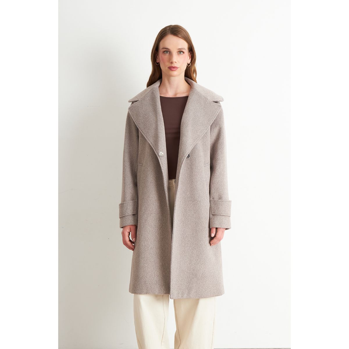 NICOPOLY - Abrigo Lanilla con Solapa Khaki Nicopoly