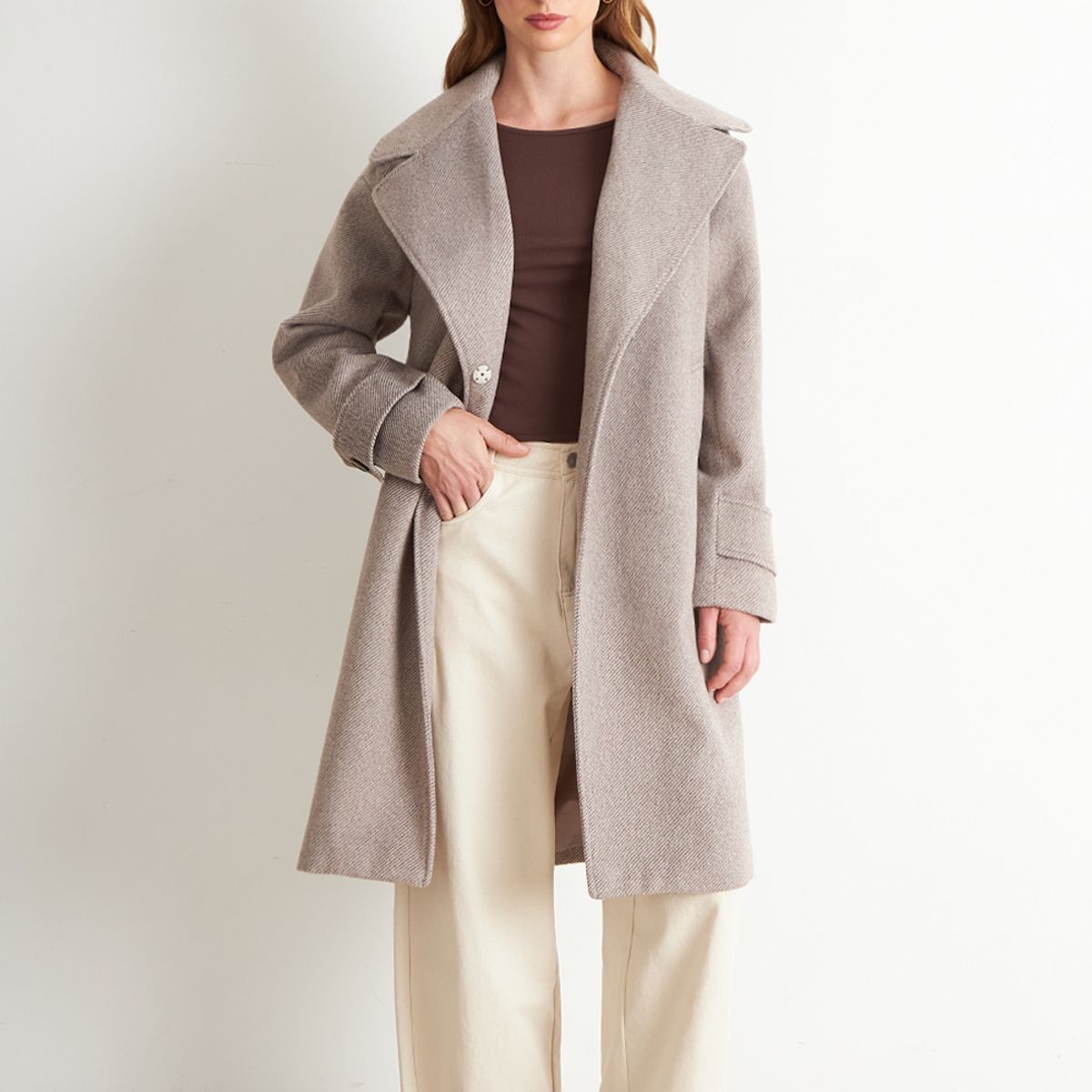 NICOPOLY - Abrigo Lanilla con Solapa Khaki Nicopoly