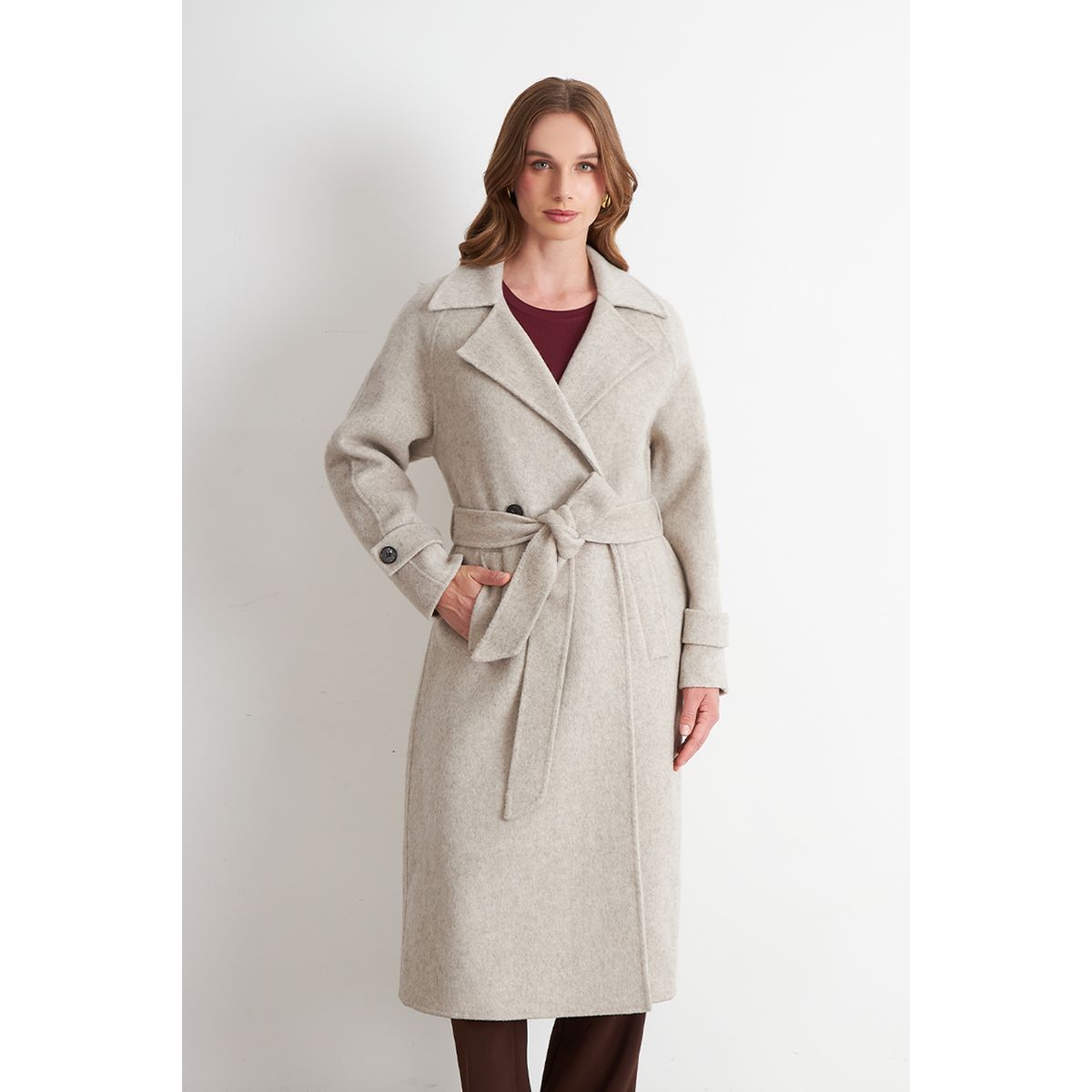 NICOPOLY - Abrigo con Solapa y Cinturón Beige Nicopoly