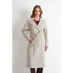 NICOPOLY - Abrigo con Solapa y Cinturón Beige Mujer