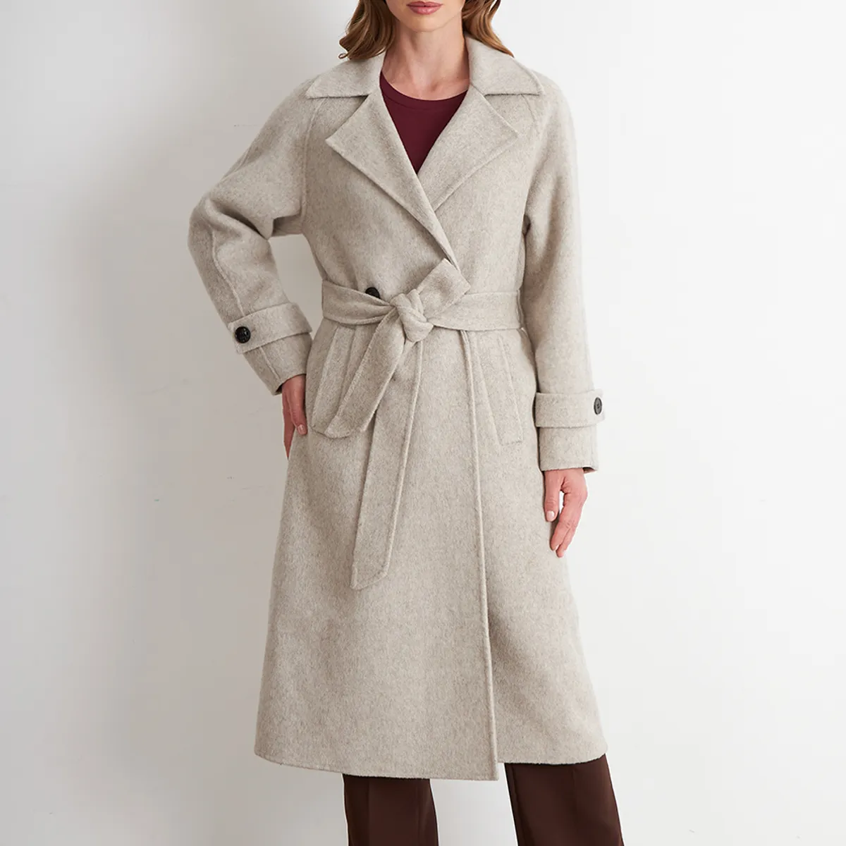 NICOPOLY - Abrigo con Solapa y Cinturón Beige Nicopoly