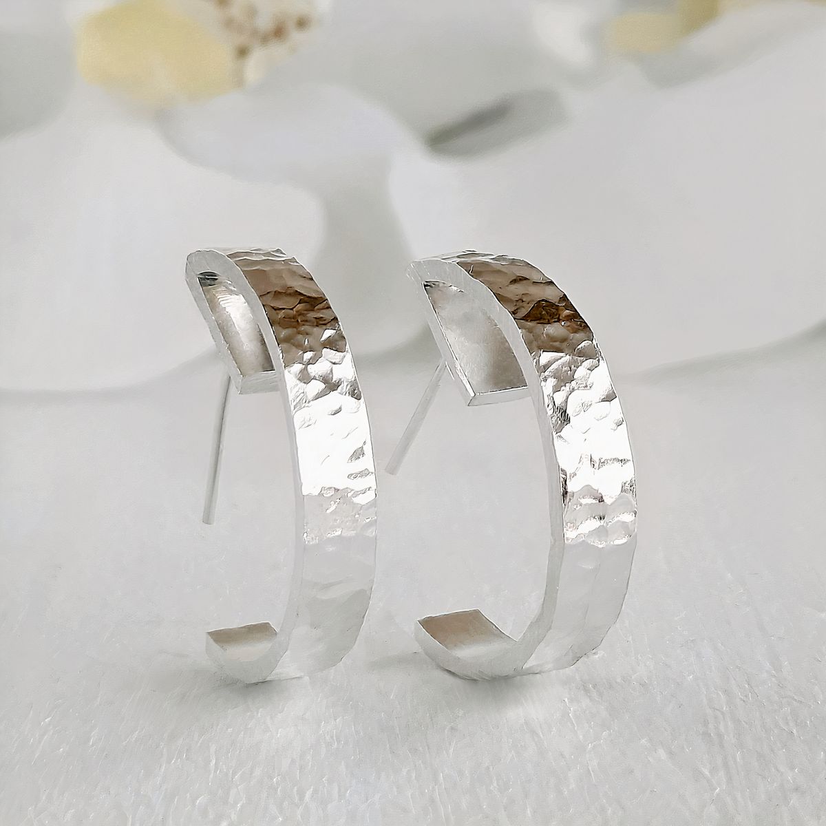 GENERICO - Aros Argolla Mujer Plata 950 Martillados Hechos a Mano