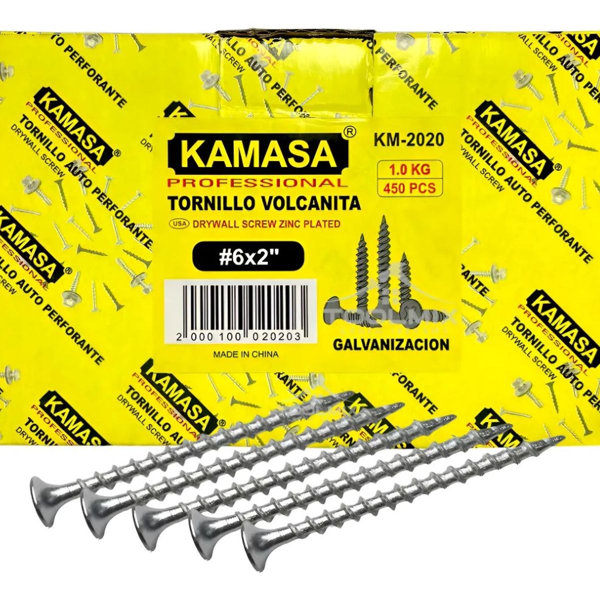 KAMASA - Caja Tornillo Vulcanita 6x2 Zincado 1kg  450pcs