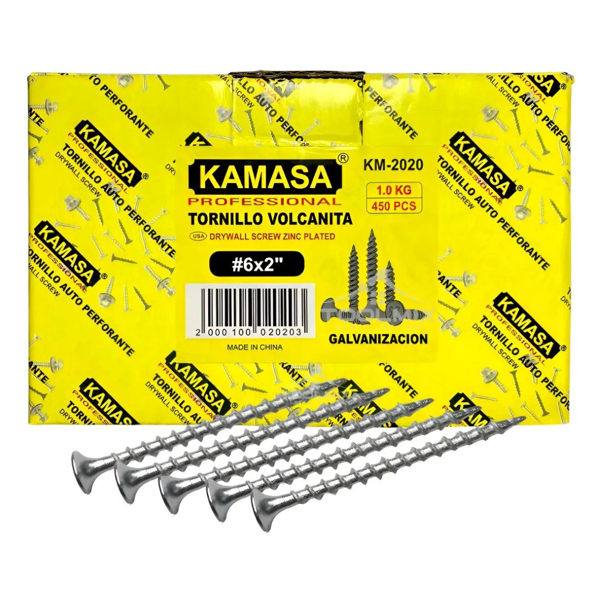 KAMASA - Caja Tornillo Vulcanita 6x2 Zincado 1kg  450pcs