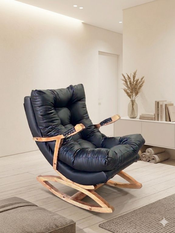 SILLA MECEDORA COQUETTE CON APOYA BRAZO NEGRO ECOCUERO Negro