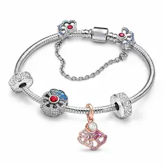 GENERICO - Pulsera con Charms Chapada en Plata Diseño Elegante con Detalles en Cristal