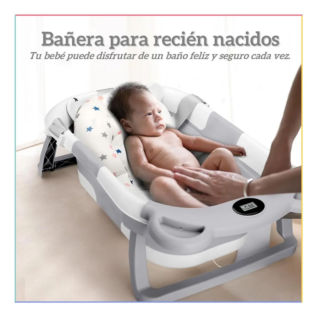 VERCI - Tina Bañera Plegable Bebé 0-18 Meses Con Termómetro Y Cojín