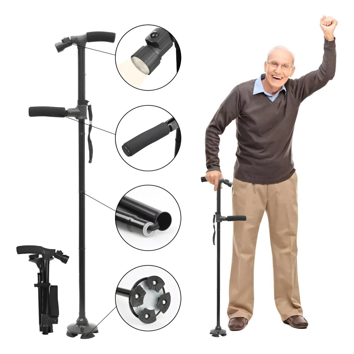 MOVI - Bastón Ortopedico Plegable con Luz Led