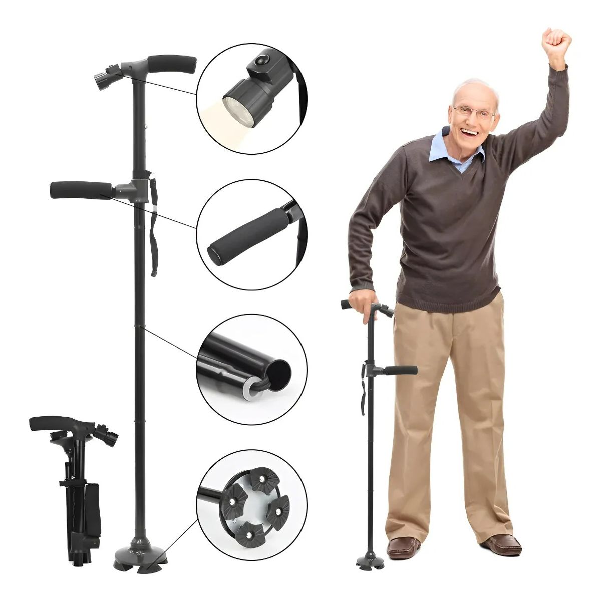 MOVI - Bastón Ortopedico Plegable con Luz Led