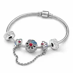 GENERICO - Pulsera Charm Plateada Chapada en Plata con Cristales Brillantes