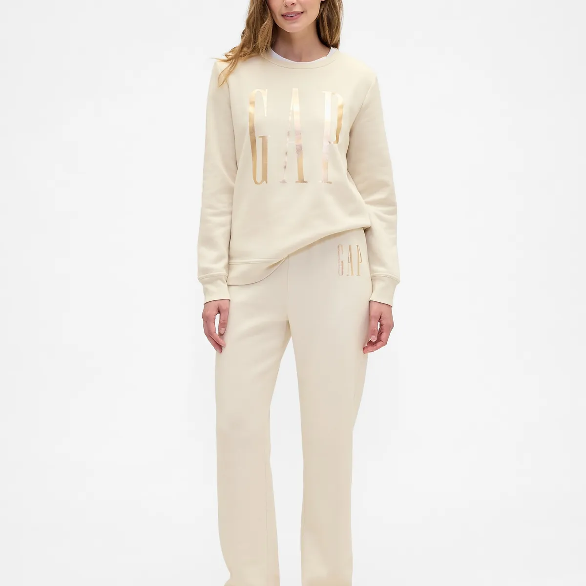 GAP - Pantalón Mujer Buzo Logo Beige Gap