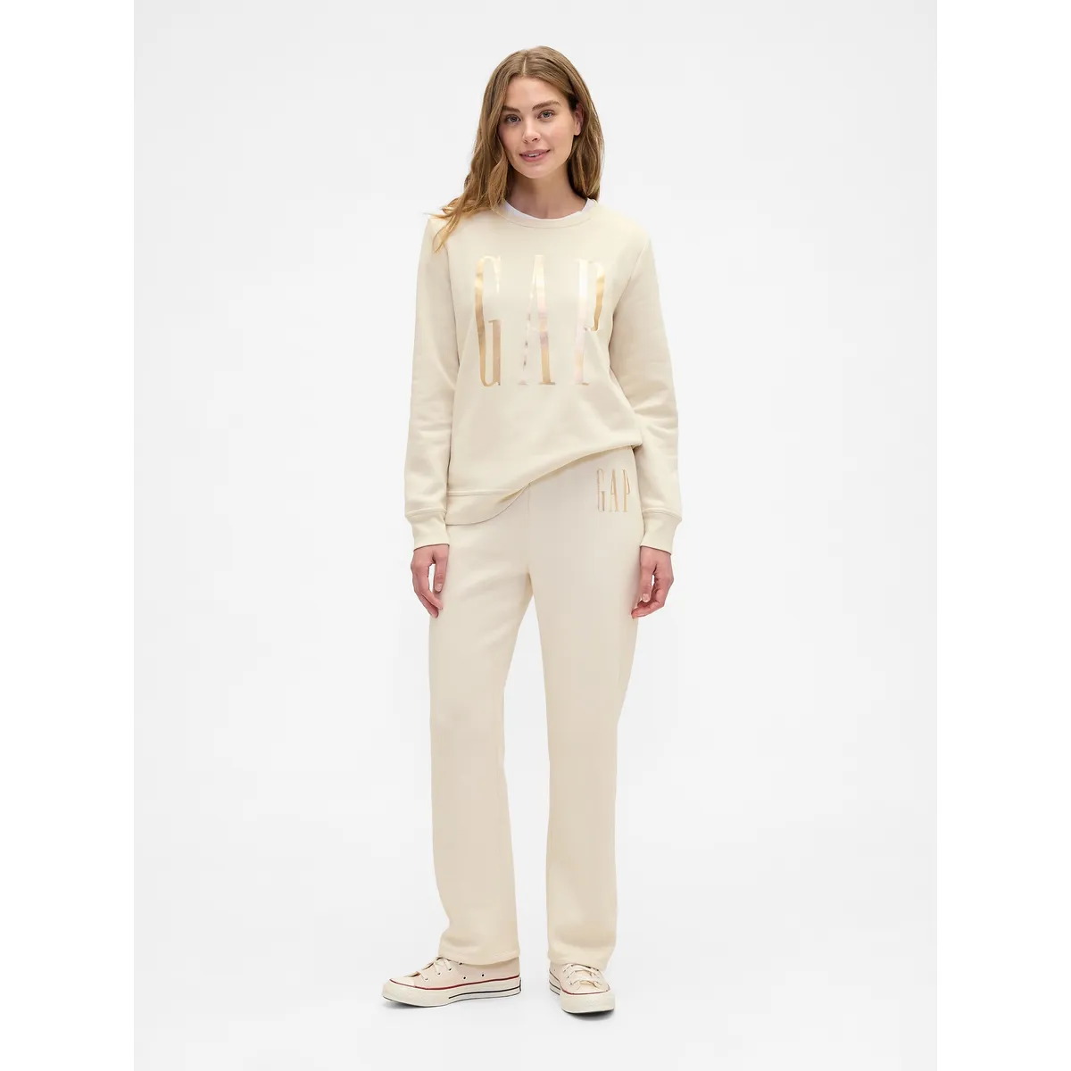 GAP - Pantalón Mujer Buzo Logo Beige Gap