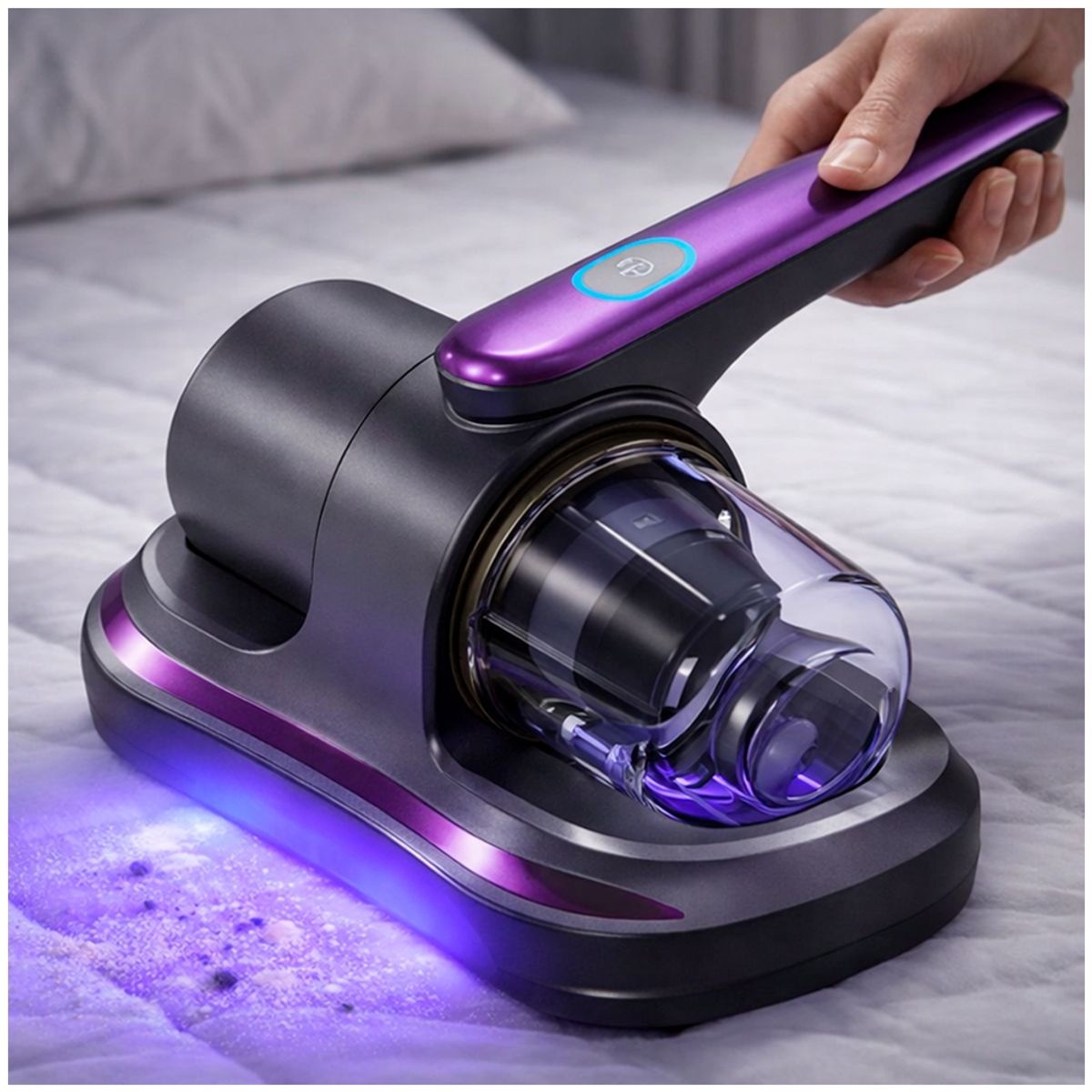 IRM - Aspirador de Colchón Potente con luz UV antiacaros De Mano Recargable Portatil USB-C