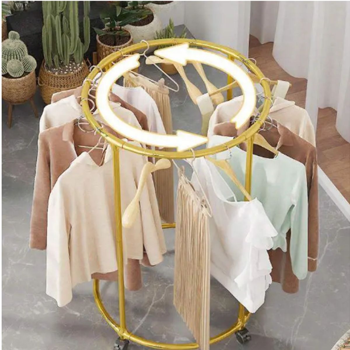 GENERICO - Colgador De Ropa Circular Giratorio Con Ruedas