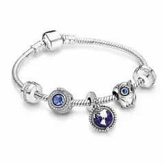 GENERICO - Pulsera Charm Chapada en Plata con Detalles en Cristal Azul