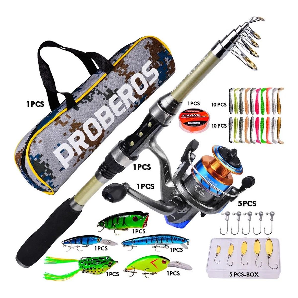 GENERICO - Kit Pesca 1.8m Caña Carrete Señuelo Accesorio Bolsa Completo  BELUG