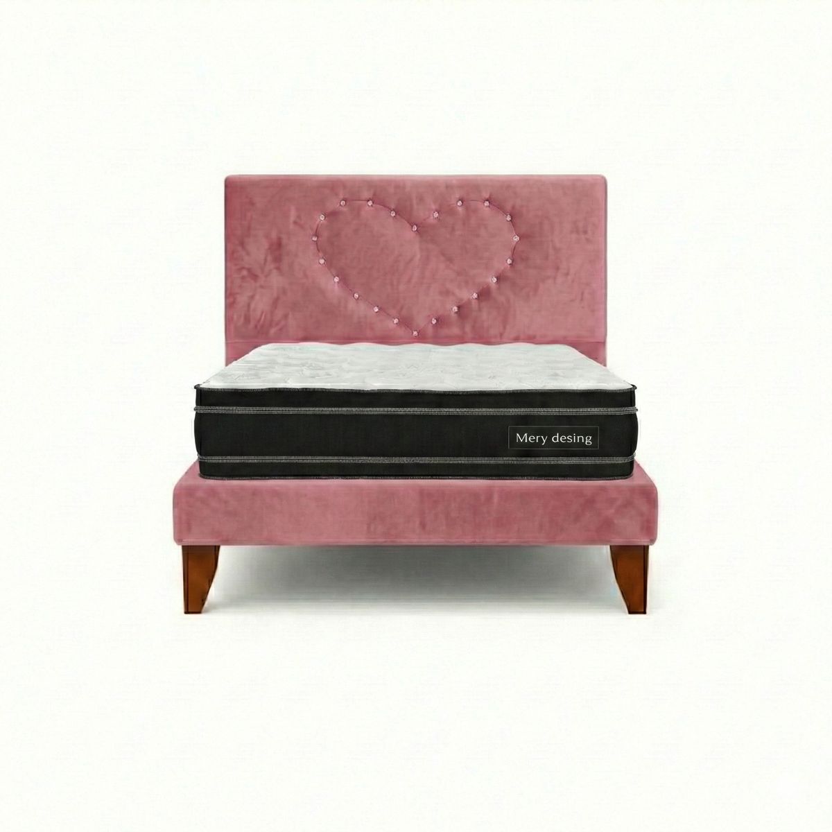 GENERICO - Cama Plaza y Media Corazón Palo Rosa Base + Colchón Mery Design Excellence Plus