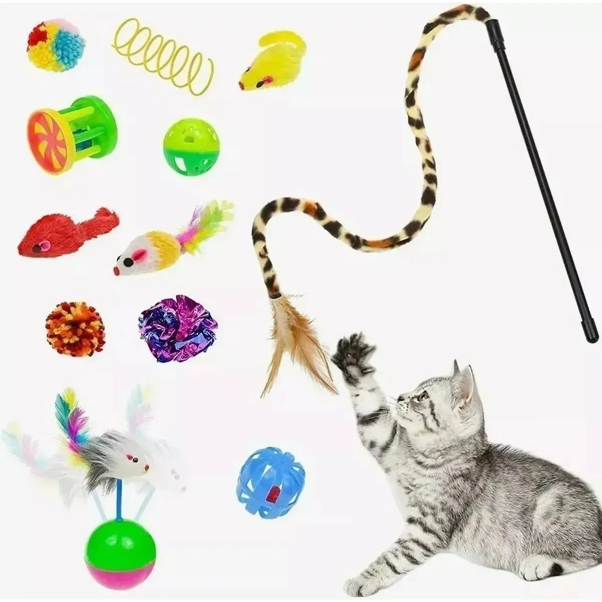 GENERICO - Juguetes Para Gato 27 Piezas Pluma Varita Bola Túnel Ratones BELUG