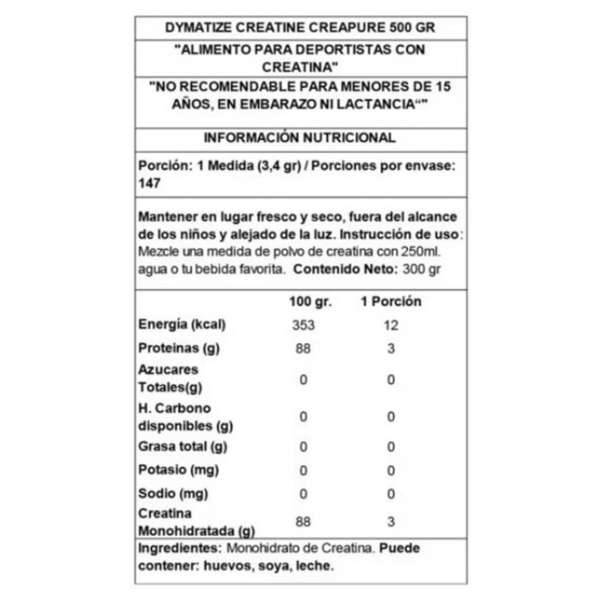 DYMATIZE - CREATINA MONOHIDRATADA CREAPURE 500GR - DYMATIZE