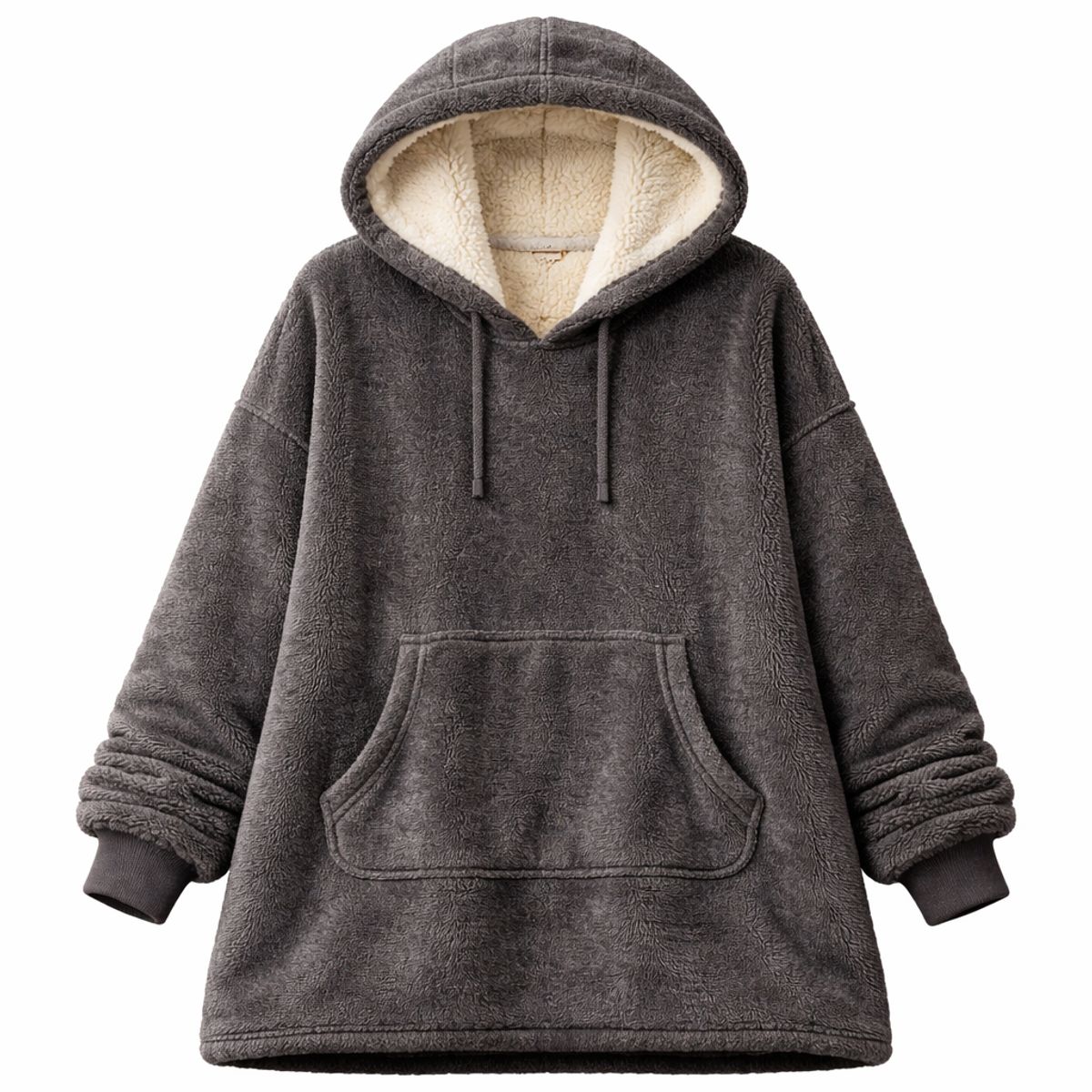 MOVI - Polerón Sherpa Oversize con Capucha Unisex Invierno - Color  Gris