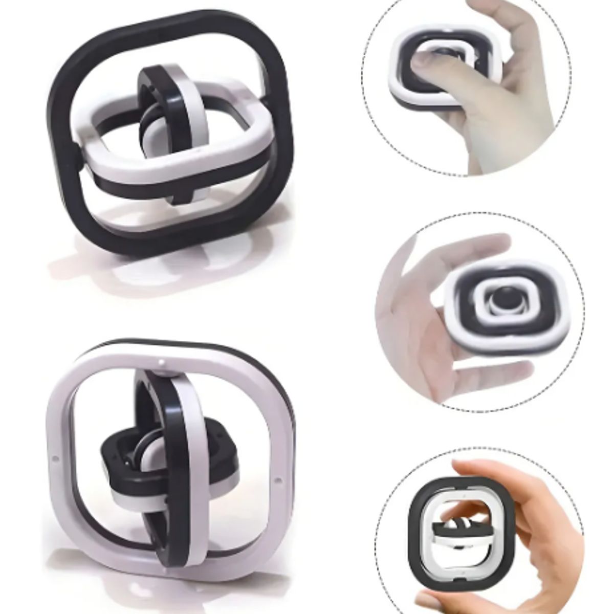 GENERICO - Pack 2 Spinners Antiestrés Gyro 360 Cuadrado Negro Juguetes Fidget