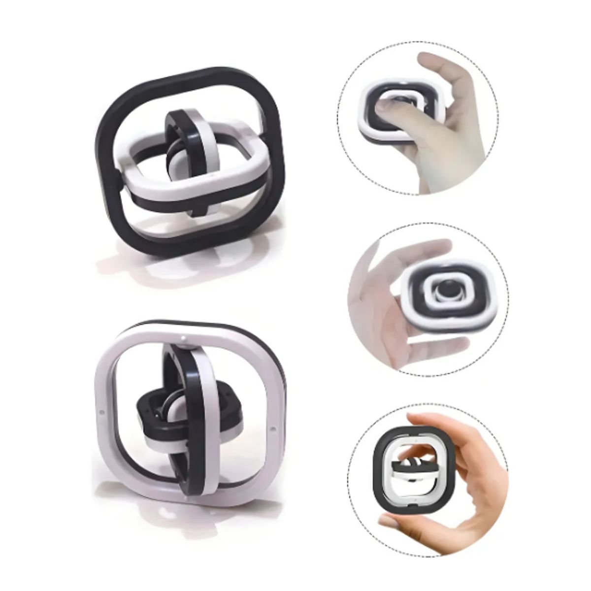 GENERICO - Pack 2 Spinners Antiestrés Gyro 360 Cuadrado Negro Juguetes Fidget
