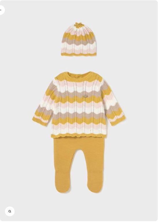 Polaina chaleco y gorrito punto Amarillo 1-2 MESES